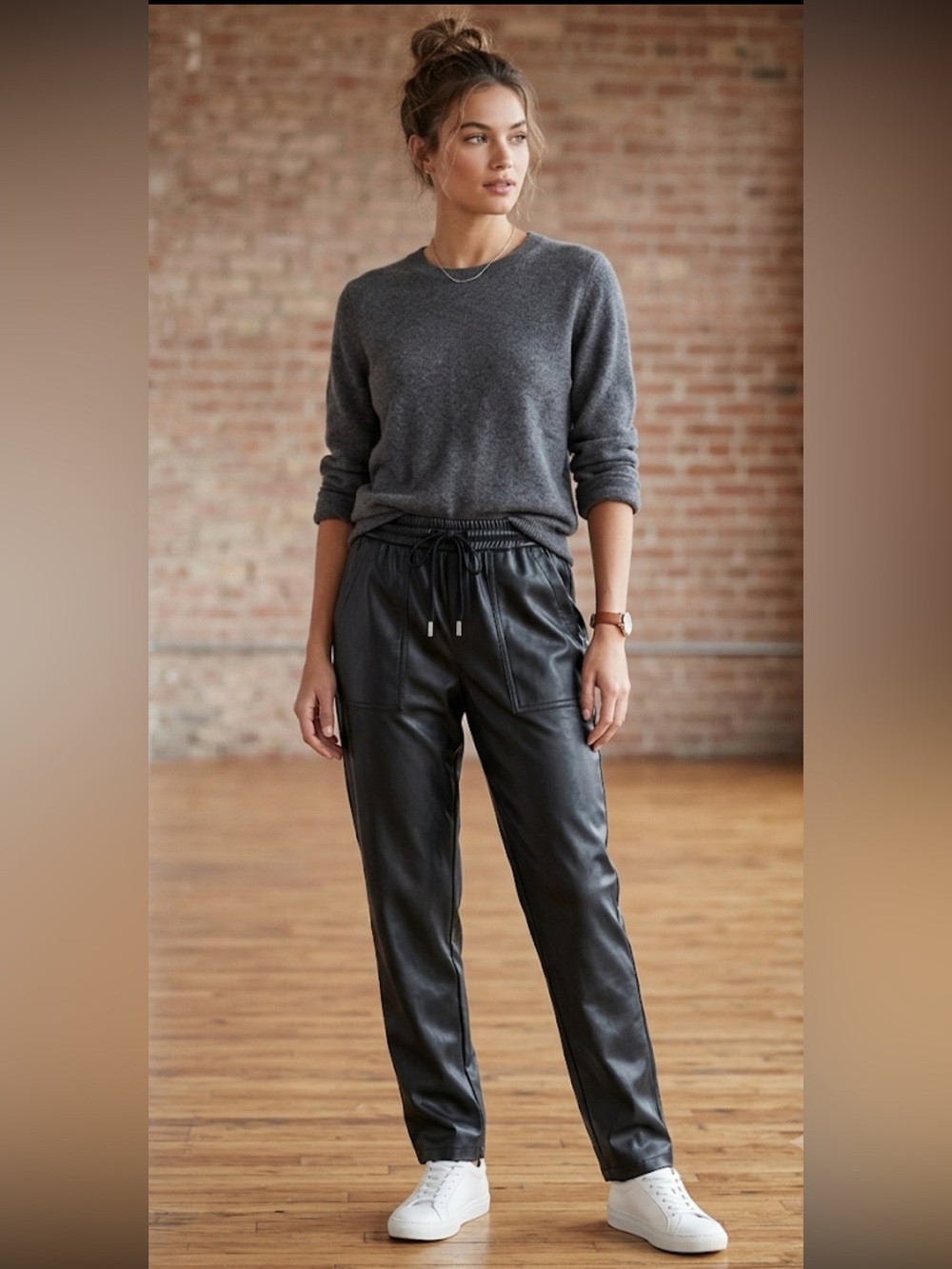 Blank NYC “No Guidance” Black Faux Leather Drawstring Joggers NWT